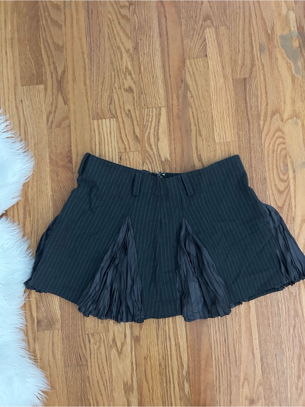 Weekday Black Pinstripe Skater Mini Skirt with Pleated Insets